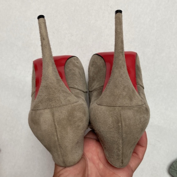 Christian Louboutin taupe gray suede platform heel square toe booties shoe 41 10 - Picture 3 of 6